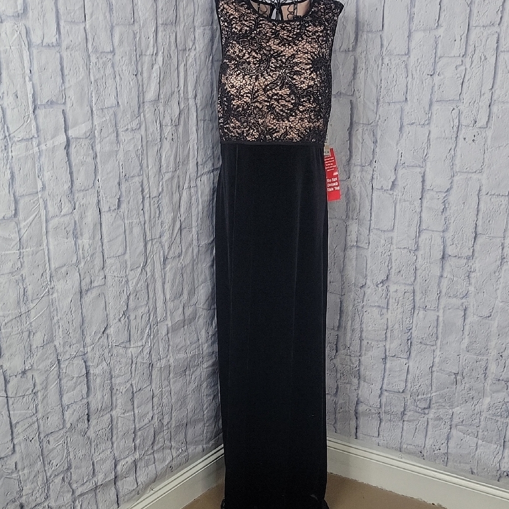 Nw Nightway Lace/Velvet Evening Gown Black Formal Dress 14W NWT
